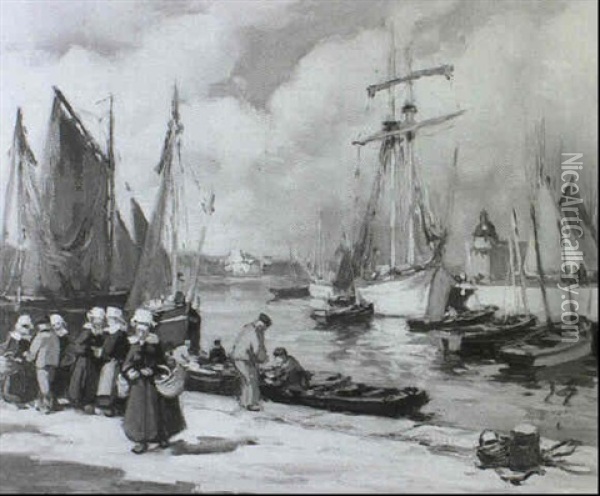 Port De Concarneau Oil Painting - Henri Alphonse Barnoin