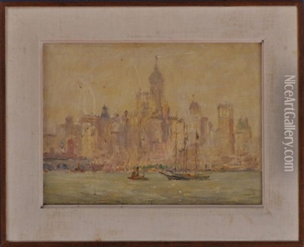 New York Harbor Sceen Oil Painting - Reynolds Beal