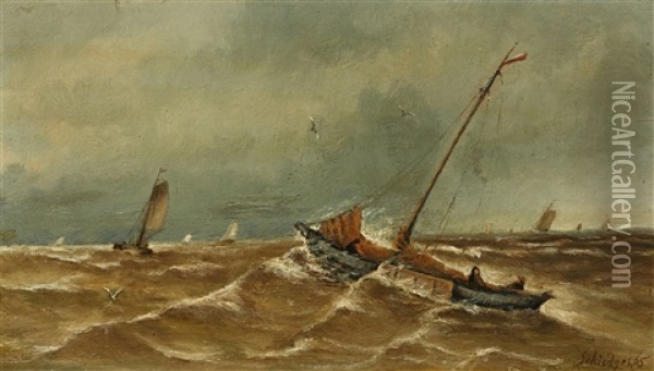 Sailing Ships In Rough Seas Oil Painting - Petrus Paulus Schiedges the Elder