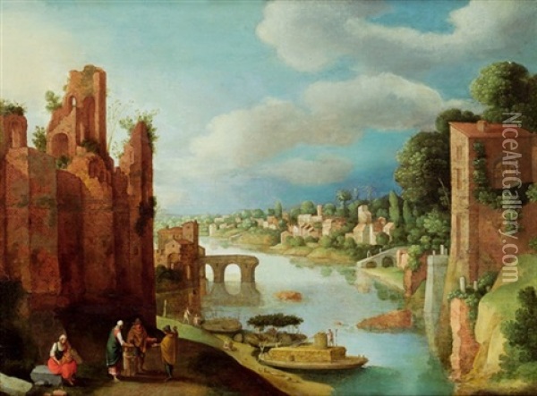 Ruinen In Einer Flusslandschaft Oil Painting - Willem van Nieulandt the Younger