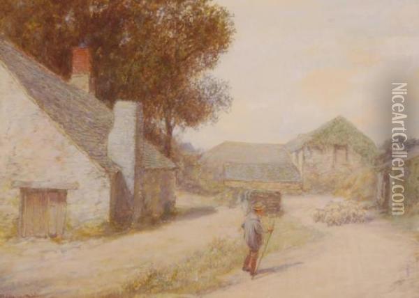 Shepherd And Sheep In The Farmyard Oil Painting - John White