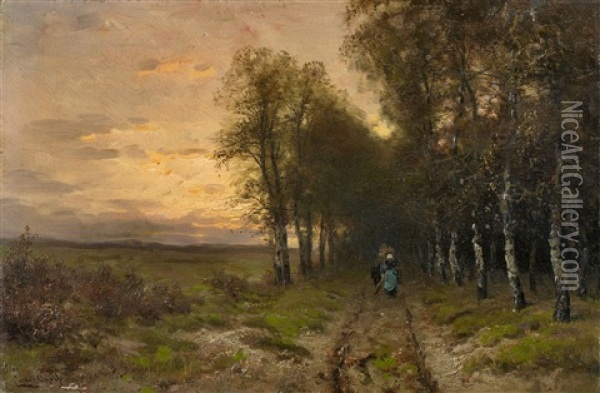Abendliche Landschaft Mit Heimkehrenden Reisigsammlern Oil Painting - Louis Apol