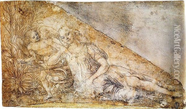 Venus and Cupid Oil Painting - Andrea Del Verrocchio