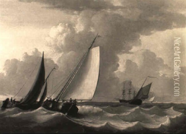 Smalschips In Choppy Seas With Other Shipping Nearby Oil Painting - Jan van Os