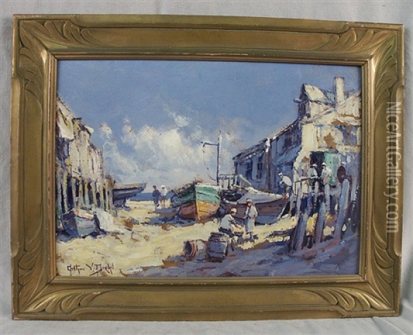 Boat Yard Oil Painting - Arthur Vidal Diehl