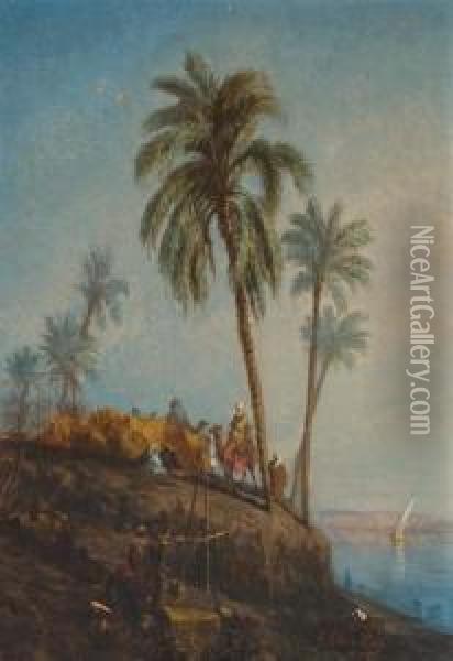 Arab Camp Along A River Oil Painting - Winckworth Allan Gay