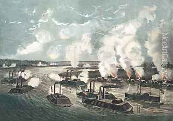 Bombardment and Capture of Island No 10 on the Mississippi River Oil Painting - Currier