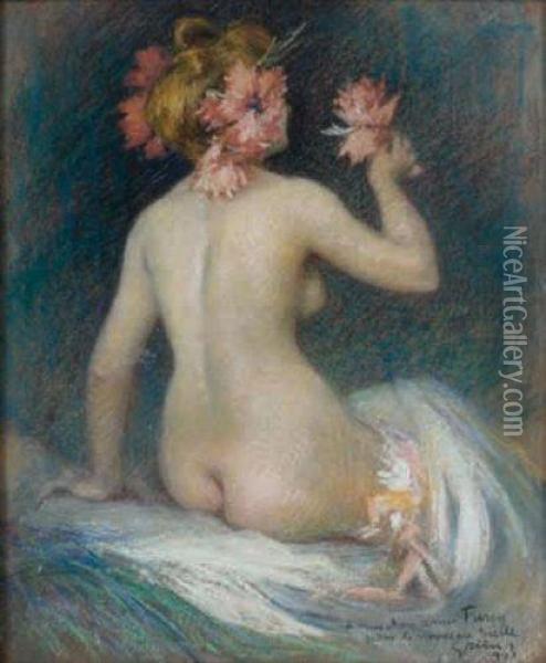 Elegante Aux Oeillets Oil Painting - Jules-Alexandre Grun