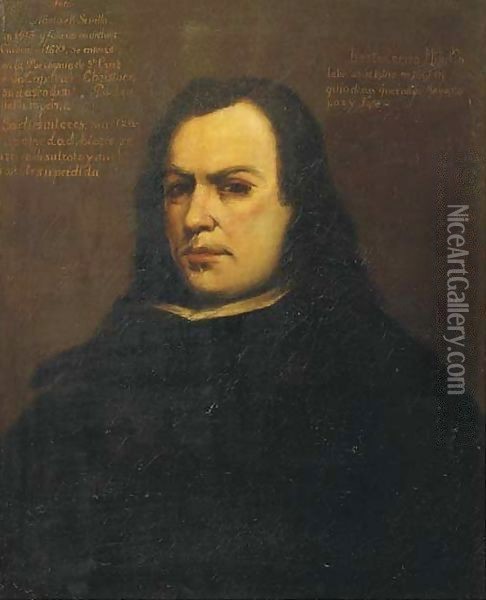 Portrait of the artist, half-length, in a black costume with a white collar Oil Painting - Bartolome Esteban Murillo