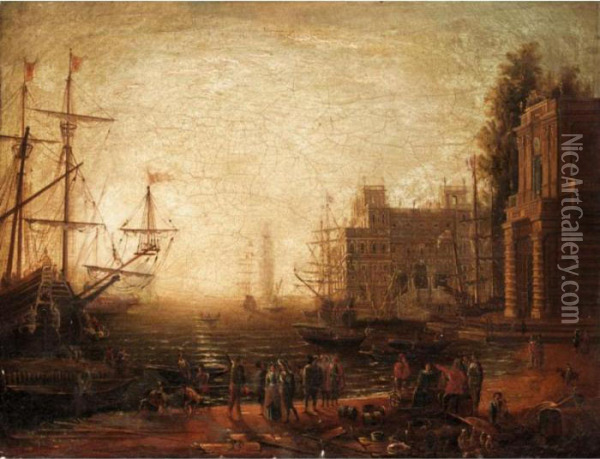 A Mediterranean Seaport With Villa Medici And Figures On The Quay Oil Painting - Claude Lorrain (Gellee)