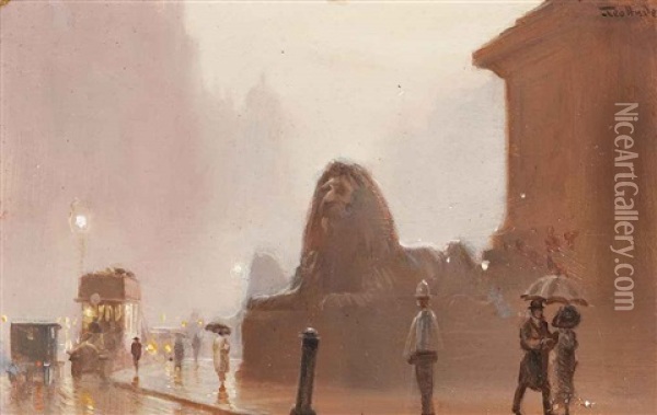 The British Lion, Trafalgar Square Oil Painting - George Hyde Pownall