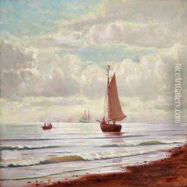 Coastal Scene With Sailing Ships On The Sea Oil Painting - Johann Jens Neumann