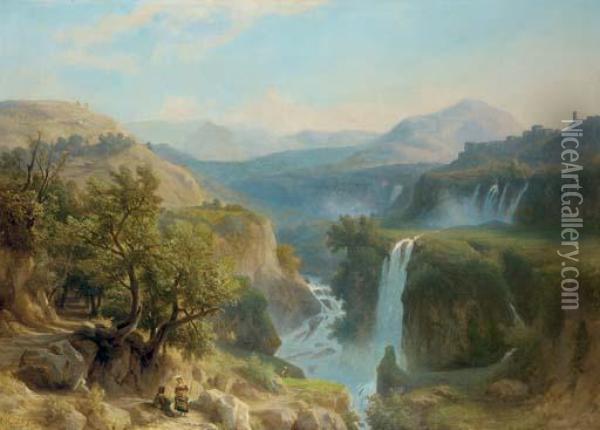 Cascades At Tivoli Oil Painting - Franz Knebel