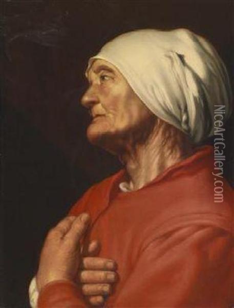 An Elderly Lady In A Red Costume Oil Painting - Hendrick Bloemaert