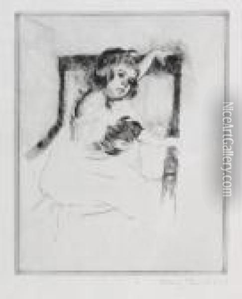 Kneeling In Anarmchair Oil Painting - Mary Cassatt