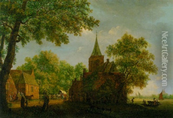 Hollandische Kirche Und Kapelle Am Wasser Oil Painting - Pieter Jan van Liender