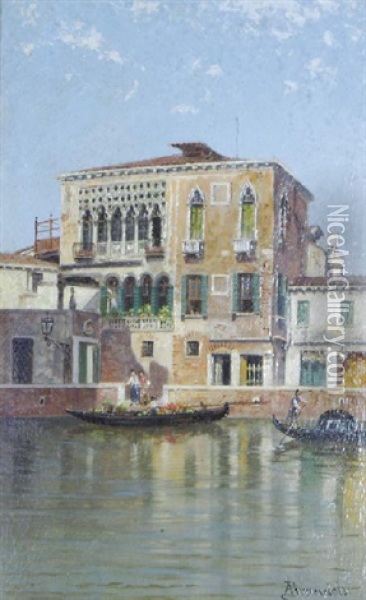 A View Of A Palace, Venice Oil Painting - Antonietta Brandeis
