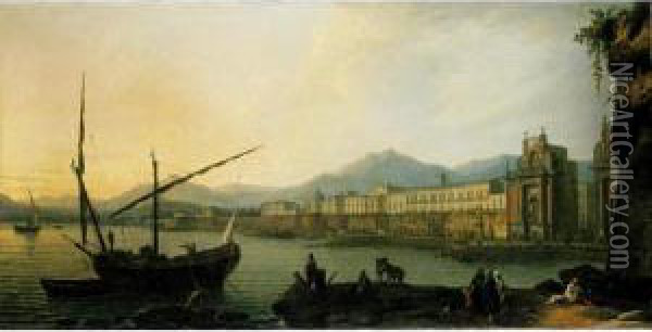 Palermo, A Prospect Of The Marina With The Porta Del Mare Oil Painting - Pietro Fabris