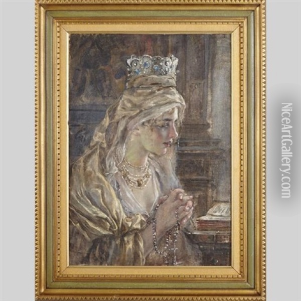 Veiled Beauty At Prayer Oil Painting - Maria (Philips-Weber) Weber