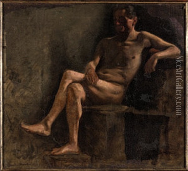 Studio Di Nudo Maschile And Figura Di Giovinetto (al Retro) Oil Painting - Demetrio Cosola