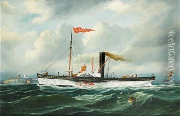 The Paddle Steamer "electric" Off Tynemouth Oil Painting - J(ohn) D(avison) Liddell