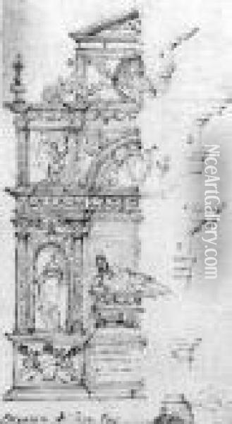 Design For The Tomb Of A Bishop Of The Paci Family Oil Painting - Perino del Vaga (Pietro Bonaccors)