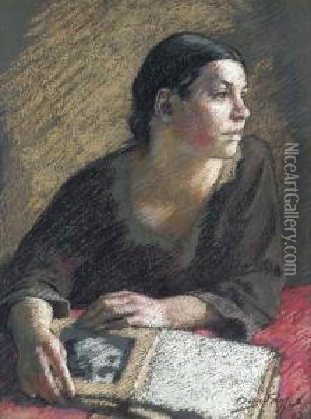 Girl With Book Oil Painting - David Foggie