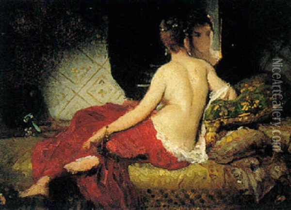 Jeune Femme Embrassant Un Amour Oil Painting - Leon Jean Basile Perrault