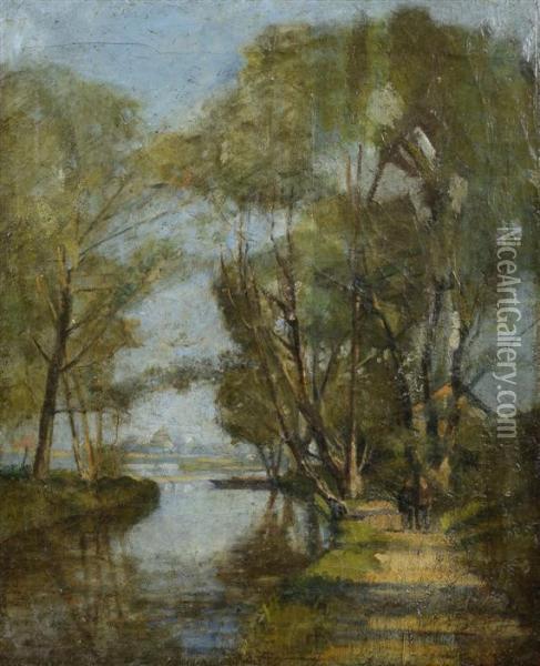 Landscape With A Pond Oil Painting - Jan Hendrik Aikes