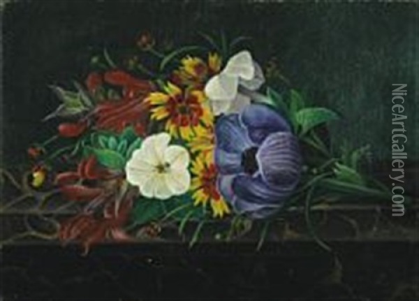 Still Life With Flowers On A Stone Sill Oil Painting - Frederikke Elisabeth Loevmand