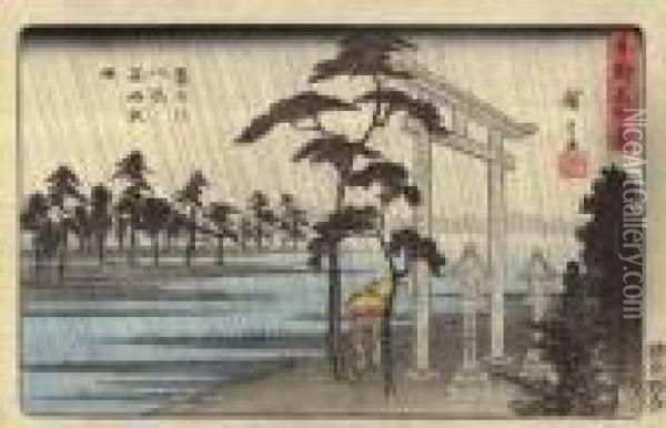 Sumidagawa Hakkei Masaki Yau (night Rain, Masaki) Oil Painting - Utagawa or Ando Hiroshige