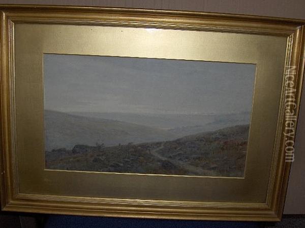 'the End Of A Wet Day' Haworth Moor Oil Painting - Albert Kinsley