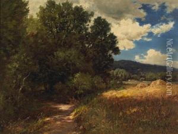 A Wooded Path With Passing Clouds Oil Painting - Raymond Dabb Yelland