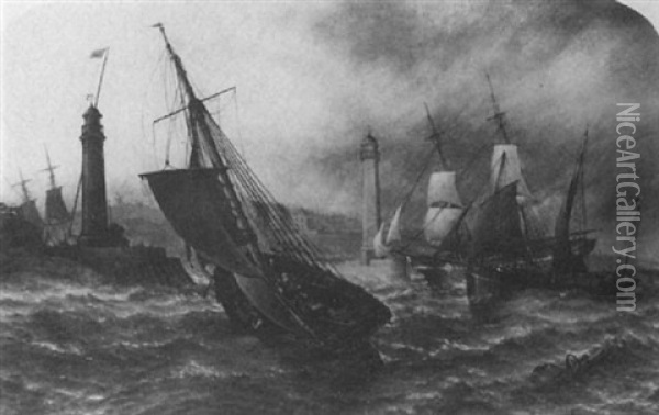 Sunderland Harbour As It Appeared In 1862 Oil Painting - Stuart Henry Bell