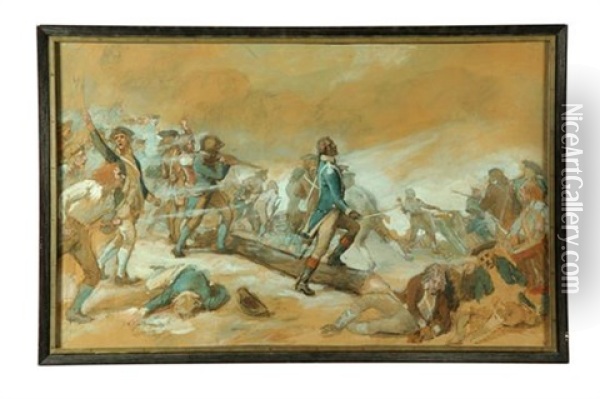 Defense Of Fort Washington, 1776 (sketch) Oil Painting - John Ward Dunsmore