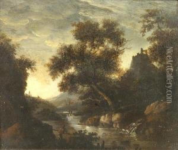 An River Landscape At Dusk Oil Painting - Allart Van Everdingen