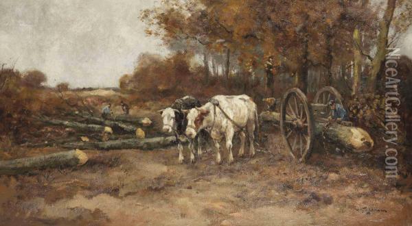 Logging Oil Painting - Willem George Fred. Jansen