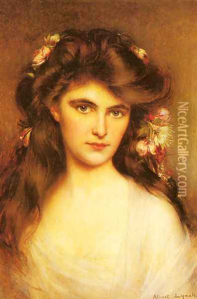 A Young Beauty With Flowers In Her Hair Oil Painting - Albert Lynch