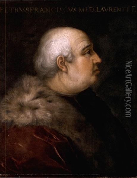 Portrait Of Pier Francesco Di Lorenzo Di Bicci De'medici Wearing A Fur-collared Crimson Coat Oil Painting - Cristofano di Papi dell' Altissimo