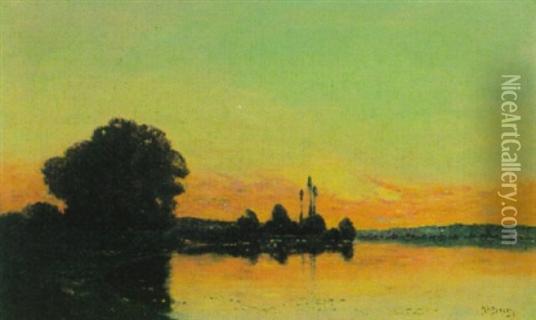 Flusslandschaft Im Abendrot Oil Painting - Hippolyte Camille Delpy