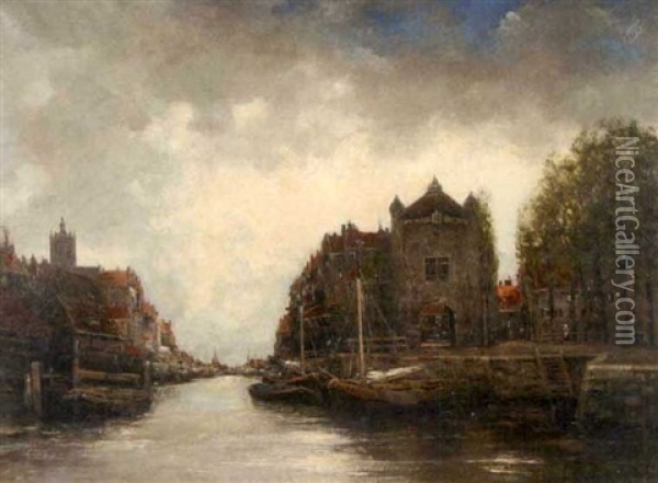 Northern Canal Scene Oil Painting - Hermanus Koekkoek the Younger