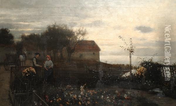 Evening In The Garden Oil Painting - Karl Bennewitz Von Lofen
