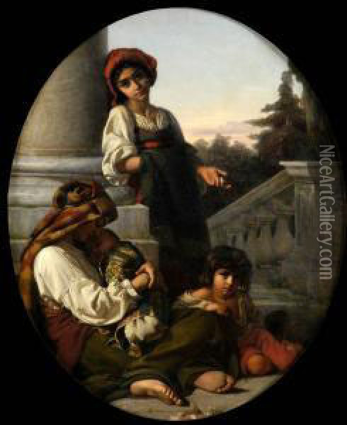 Family Scene Oil Painting - Rudolf August Wilhelm Lehmann