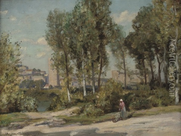 Beside A River In The Campagna Oil Painting - Sir Herbert Edwin Pelham Hughes-Stanton