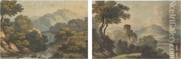 Two Views Of Wales Oil Painting - John Varley