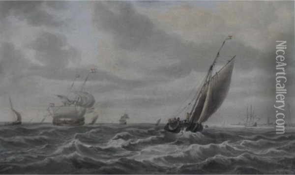 Shipping Off The Dutch Coast Oil Painting - Robert Cleveley