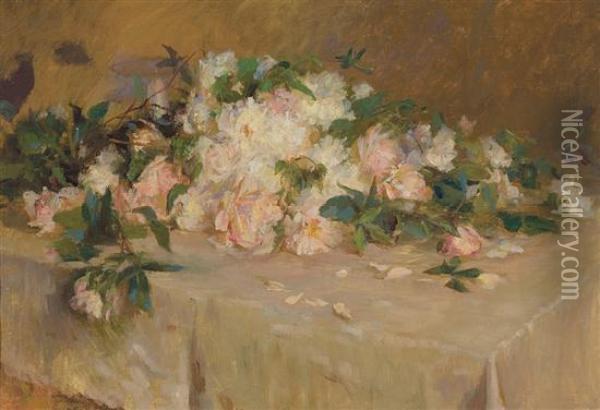 Roses On A Tabletop Oil Painting - Wilton Lockwood