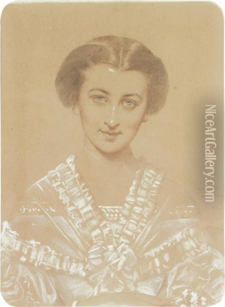 Portraits De Marie Et Genevieve, Filles D'armand Bertin Oil Painting - Eugene Pineu-Duval Amaury-Duval