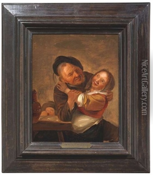 Schakerndes Paar In Bauernstube Oil Painting - Jan Miense Molenaer
