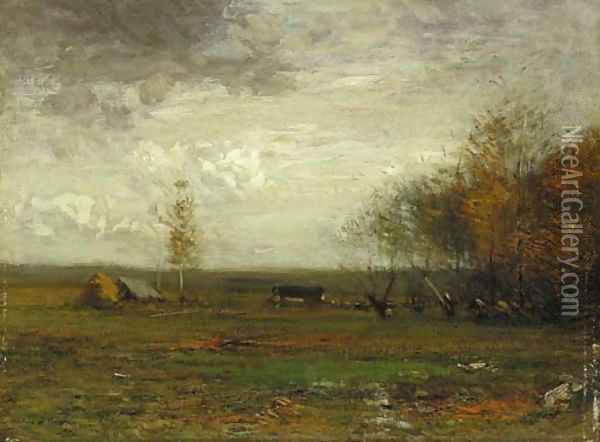 Landscape with Haystacks Oil Painting - John Francis Murphy